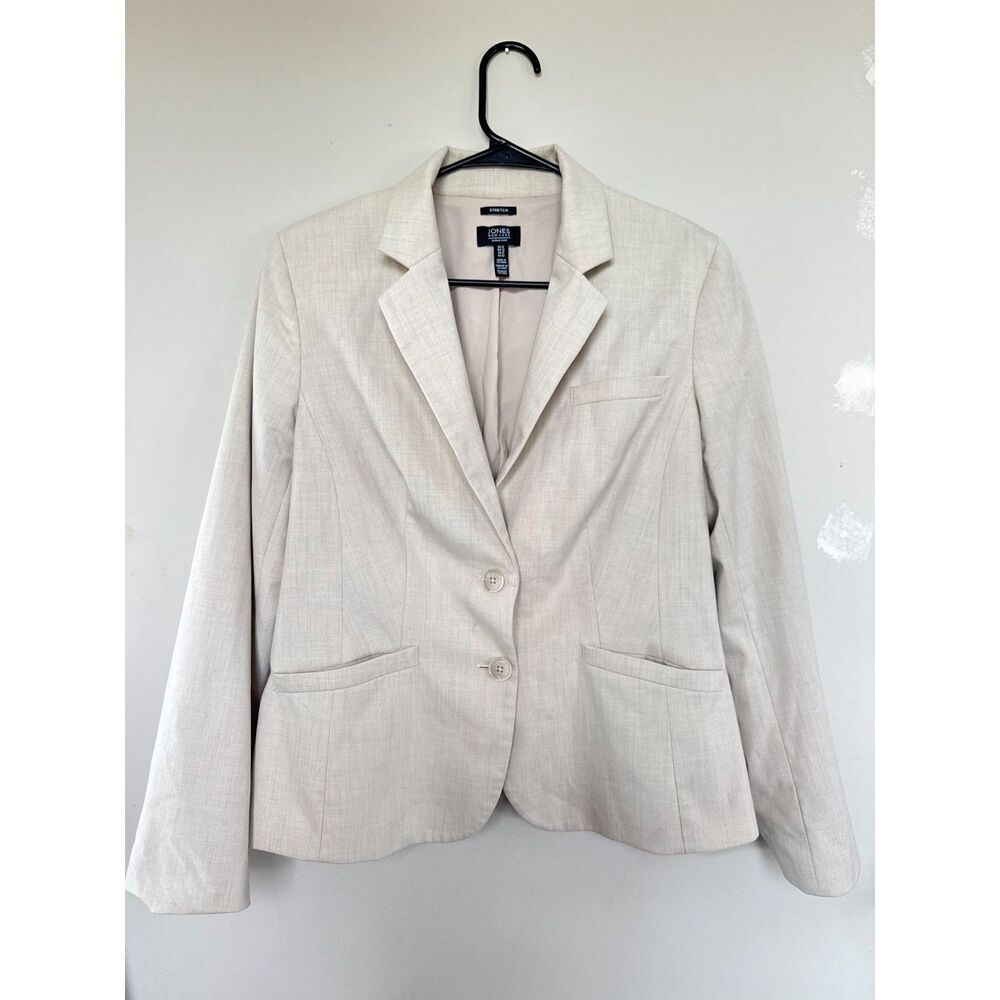 Jones New York Signature Beige Stretch Two-Button Tailored Blazer - Size 12